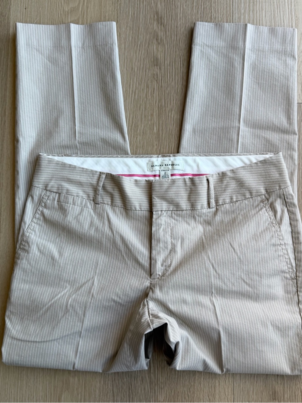 Banana Republic Women's Beige Pinstripe Slim Dress Pants Flat Front Stretch 2